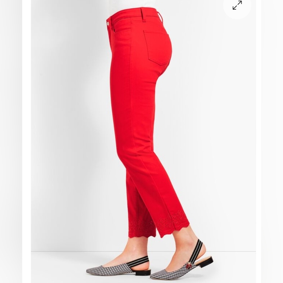 Talbots Red Denim Scalloped Ankle Pant Size 8P - Picture 2 of 11